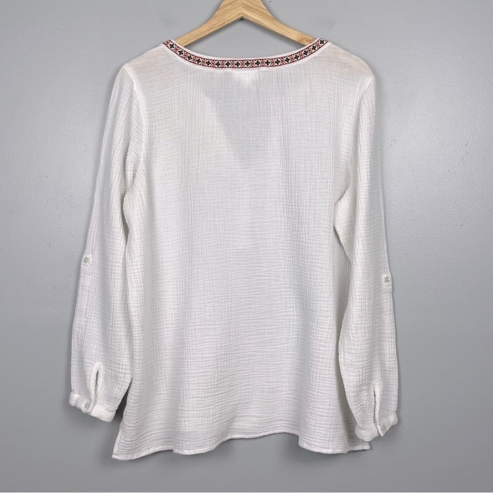 J.Jill white gauzy muslin cotton roll tab sleeve blouse top, large. - Picture 3 of 13